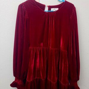 Dress Womens Size S Velvet Burgundy Long Sleeve Tiered Mini Holiday